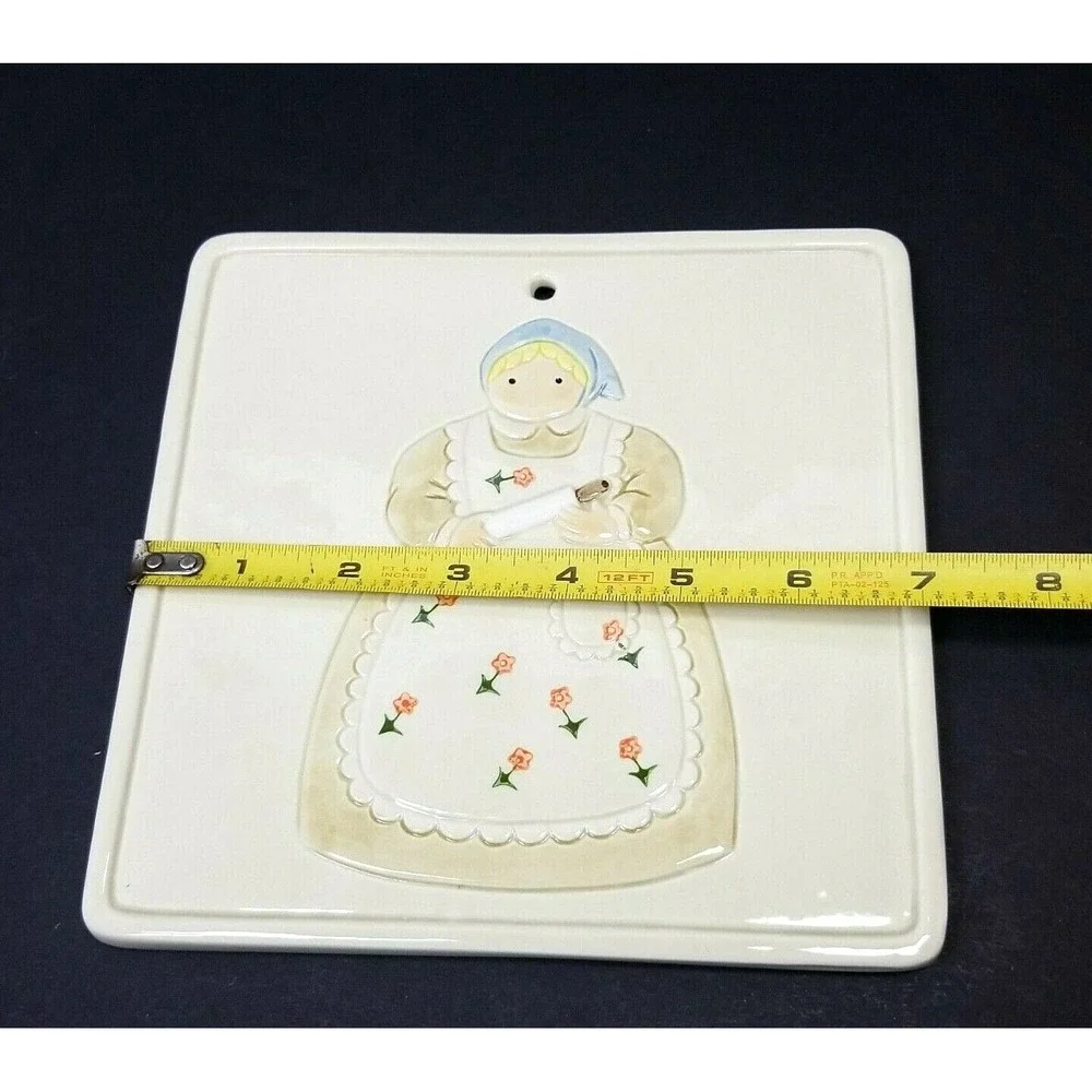 (2) Otagiri Farmhouse Lady w/ Rolling Pin Trivet Wall Art Plaque Ceramic Vintage